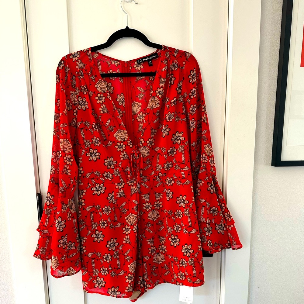 For Love & Lemons Red Floral Romper